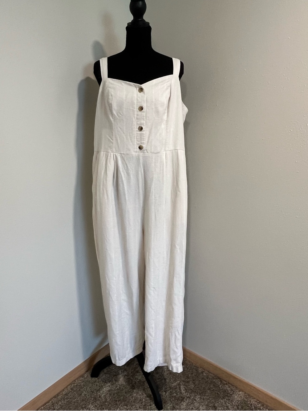 Old Navy XL Cream Linen Blend Button Front Jumpsuit